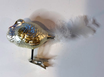 Vintage German Glass Turkey Ornament Clip-On Feather Tail 1950s