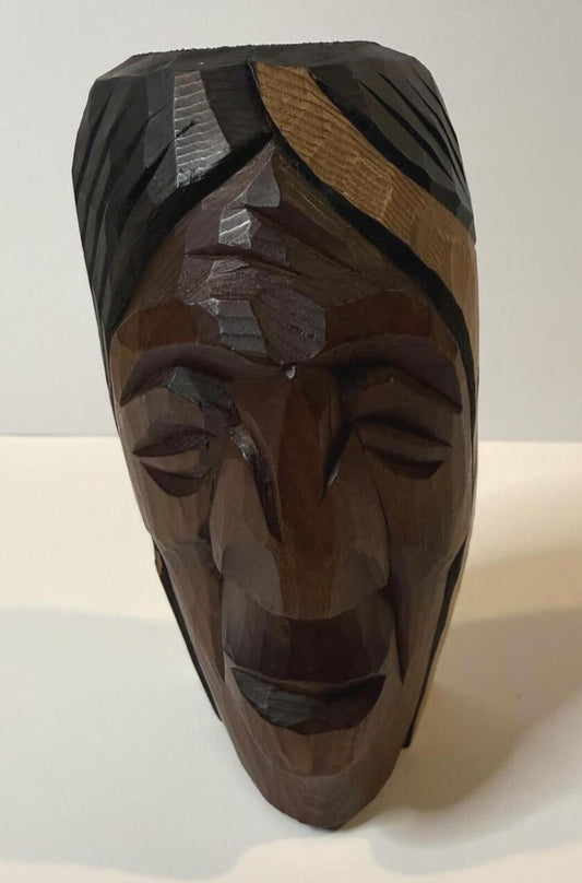 1997 Hand Carved Red Cedar Wall Mask Canada BC Signed Wanikg Folk Art 5”