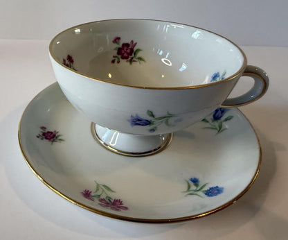 Johann Haviland Bavaria Germany Tea Cup & Saucer Floral Gold Tri