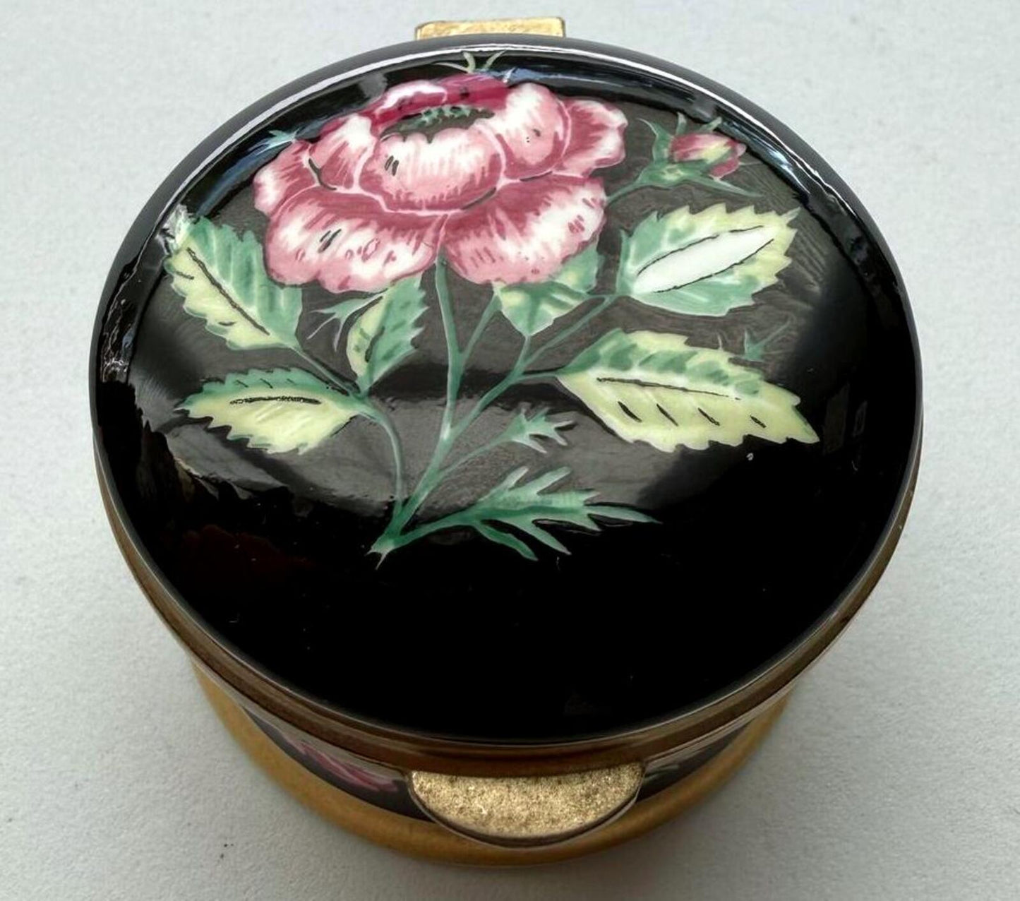 Falcon China Staffordshire England Rose Trinket Box Porcelain Brass Hinged