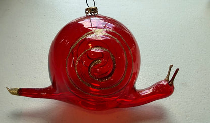 Vintage Italy Blown Glass Snail Christmas Ornament Red Gold