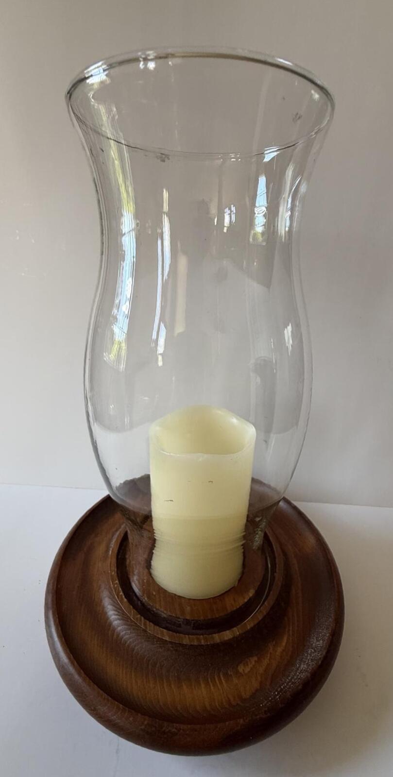 Vintage Hurricane Candle Holder Wood Base Glass Chimney Centerpiece