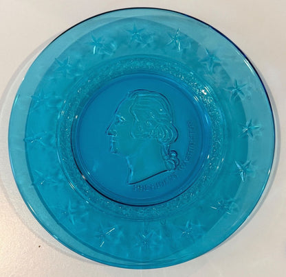 Vintage Wheaton Glass George Washington Blue Presidential Plate 8”