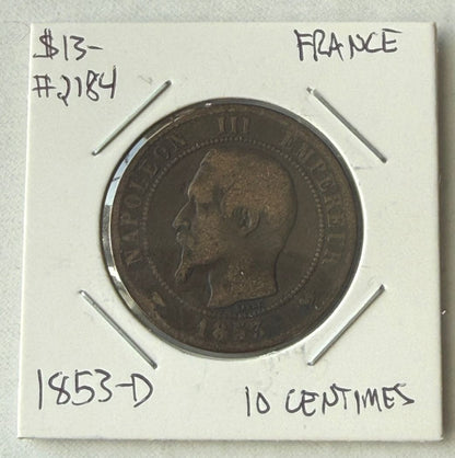 1853-D France 10 Centimes Coin — product photograph 1