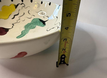 Hand Painted Southwestern Chili Pepper Ceramic Bowl 12” Folk Art Pottery