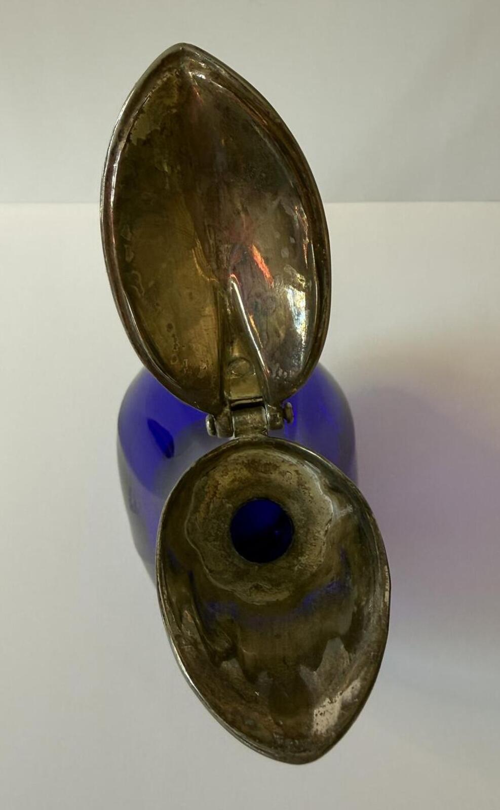 Vintage Italian Cobalt Blue Glass Duck Decanter Silver Plated 9.5”