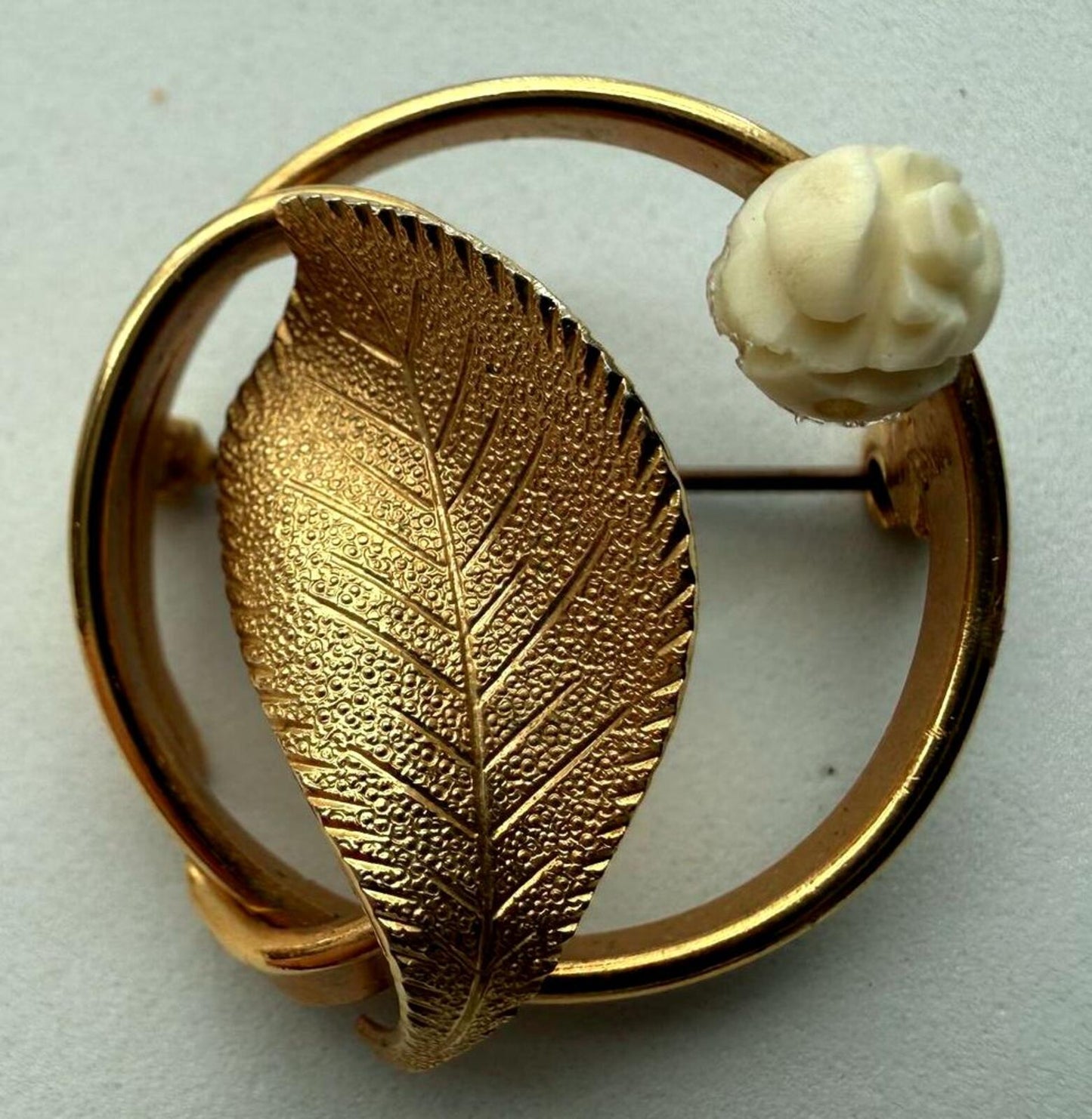 Vintage Brooch Lot 3 Gold Tone Floral Leaf Mid Century Modern