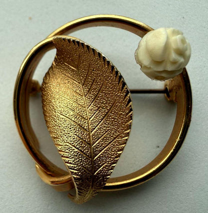 Vintage Brooch Lot 3 Gold Tone Floral Leaf Mid Century Modern