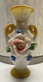 Vintage Occupied Japan Mini Vase Applied Flowers Double Handle 4”