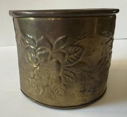 Vintage Embossed Brass Cachepot Planter Made in India Floral Repousse Vase Pot