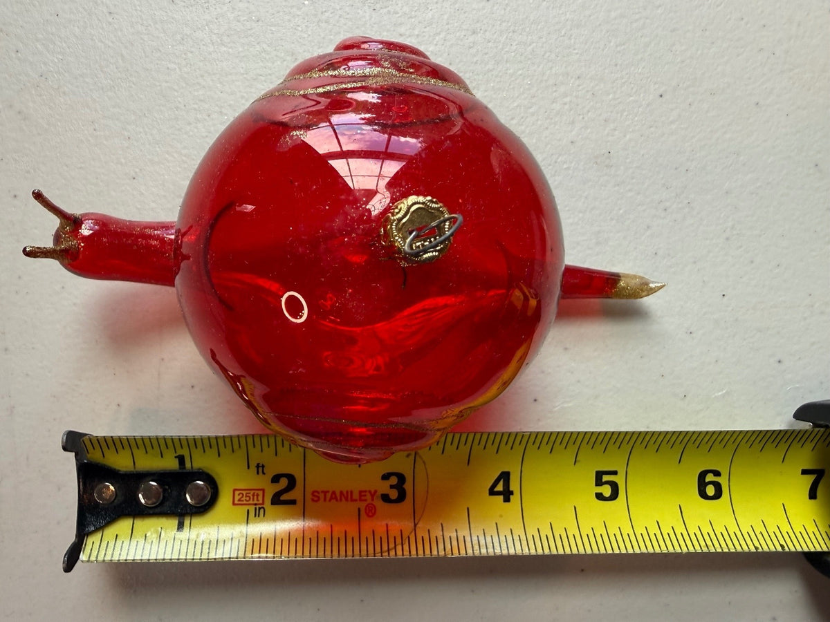 Vintage Italy Blown Glass Snail Christmas Ornament Red Gold