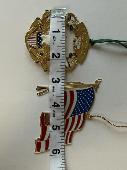 Vintage Patriotic Christmas Ornament Lot – White House & American Flag Baldwin