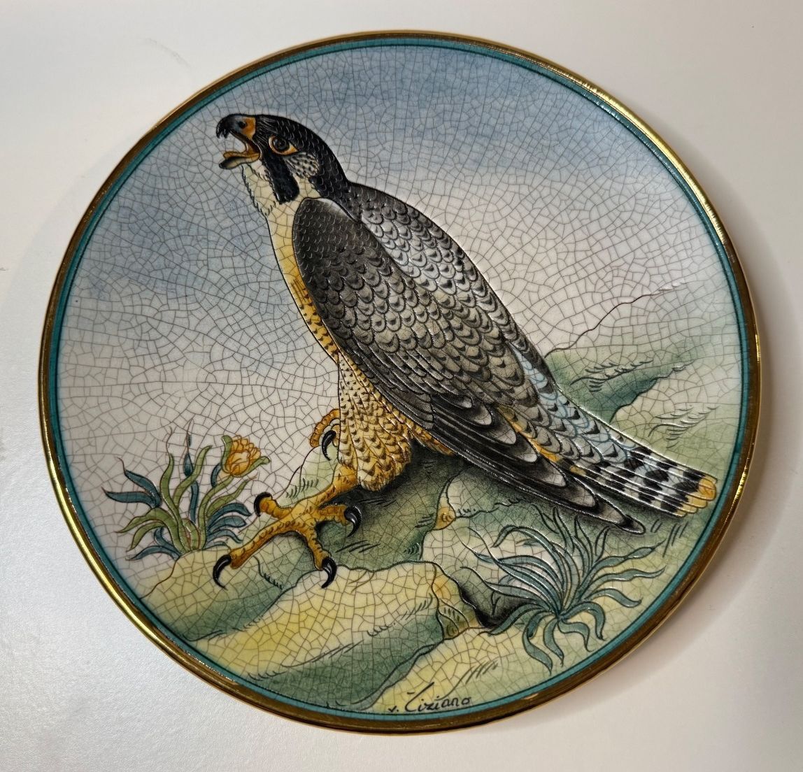 1973 Veneto Flair Peregrine Falcon Bird Plate V Tiziano Italy #592/2000