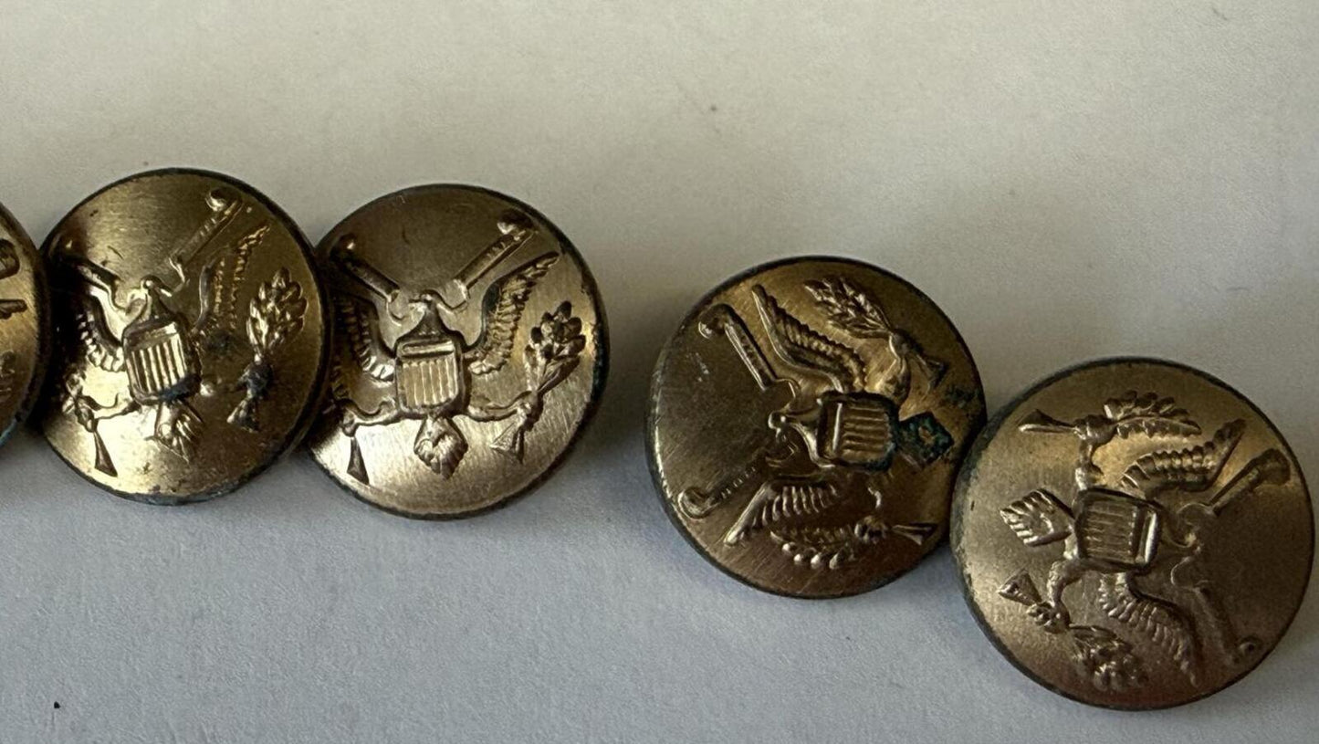 Lot of 7 Vintage Brass U.S. Eagle Uniform Buttons Military Great Seal Shank Back