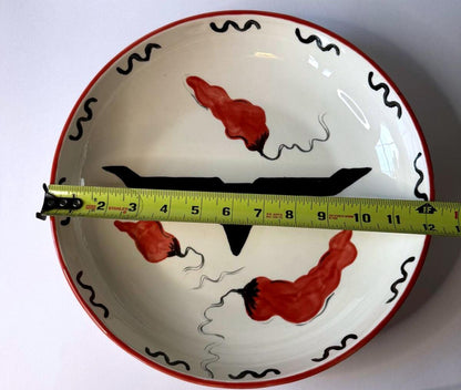 Signed Hand Painted Texas Longhorn Bowl Southwestern Western Decor 12”