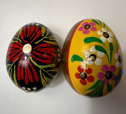 Vintage Kashmiri Papier Mache Floral Eggs Hand Painted India Set of 2