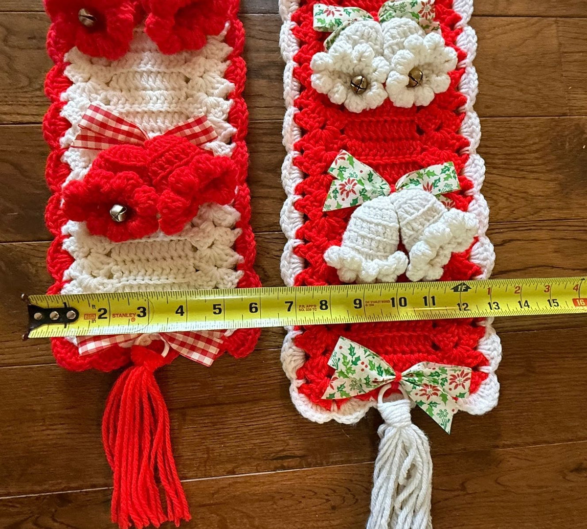 Vintage Handmade Crochet Christmas Bell Pull Wall Hangings Bells Bows Set of 2 – alternate product view 9 of 11