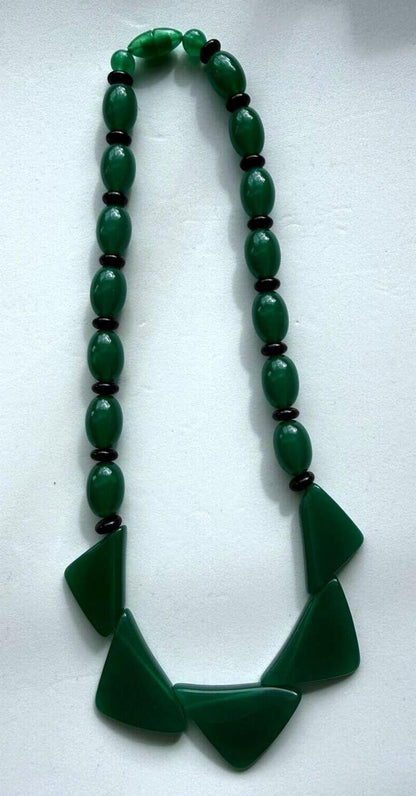 Vintage Green Art Deco Style Statement Necklace Geometric Lucite Acrylic Beads