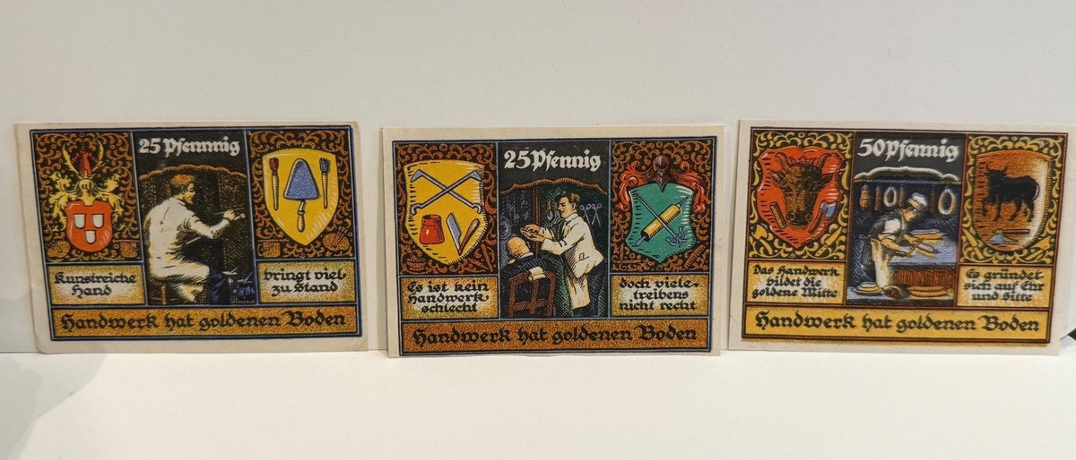 1921 Germany Schötzenau Notgeld Lot 3 Notes 25 & 50 Pfennig Handwerk
