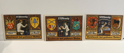1921 Germany Schötzenau Notgeld Lot 3 Notes 25 & 50 Pfennig Handwerk