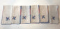 Vintage Linen Cocktail Napkins Set of 6 Embroidered Red Blue Stitching