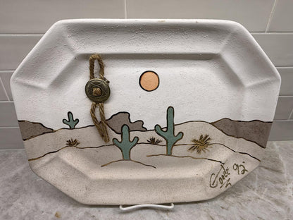 Vintage 1992 Southwest Desert Pottery Set Cactus Longhorn Art 7pcs