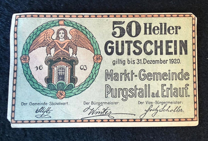 1920 Austria Purgstall an der Erlauf 50 Heller Notgeld — product photograph 1