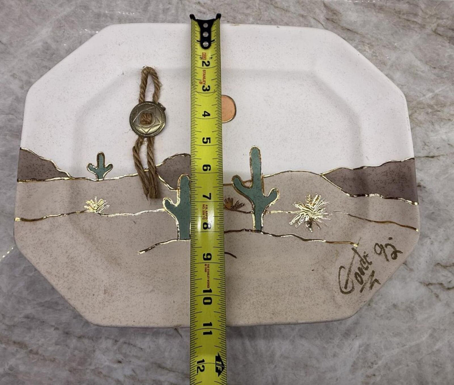 Vintage 1992 Southwest Desert Pottery Set Cactus Longhorn Art 7pcs