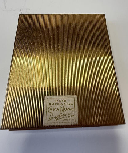 Vintage Langlois Boston Dist Cara Nome Compact Powder Makeup Case Gold Tone