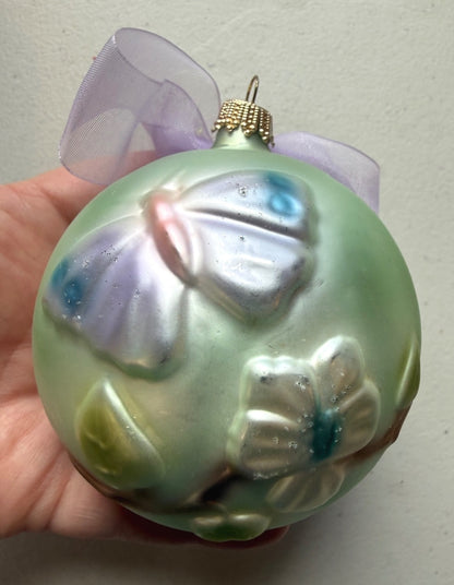 Vintage Krebs & Sohn Germany Glass Floral Christmas Ornament Green 4”
