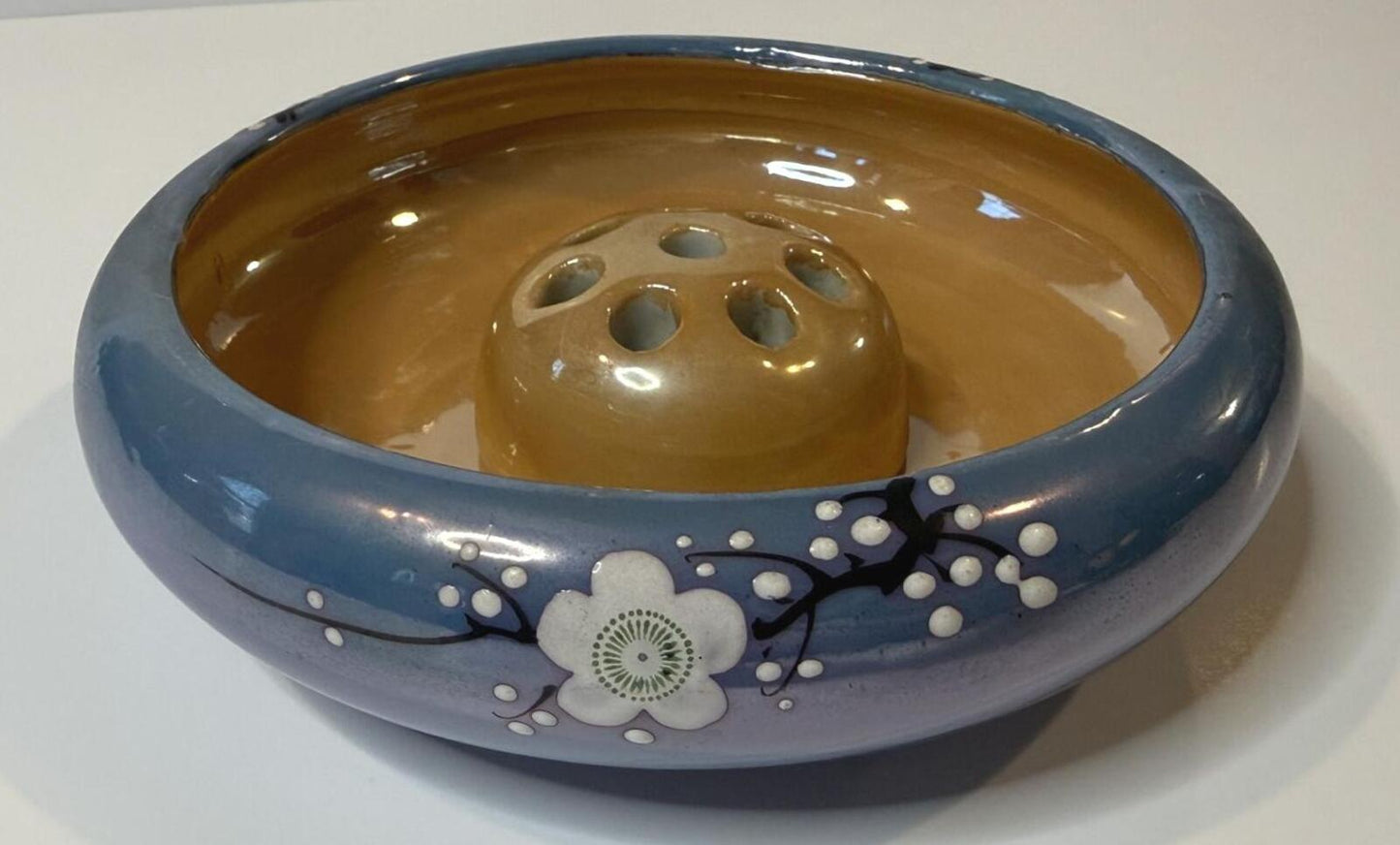 Vintage Japanese Ikebana Flower Arranging Bowl with Removable Flower Frog