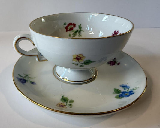 Johann Haviland Bavaria Germany Tea Cup & Saucer Floral Gold Tri