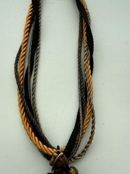 Chico's Multistrand Necklace Brown Black Gold Beaded Tassel Statement