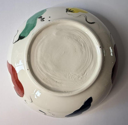 Hand Painted Southwestern Chili Pepper Ceramic Bowl 12” Folk Art Pottery