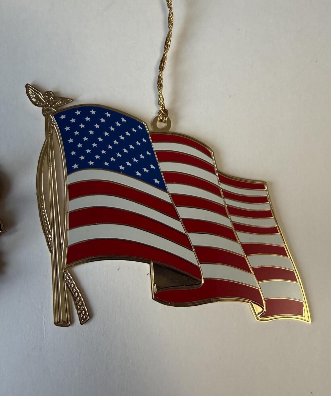 Vintage Patriotic Christmas Ornament Lot – White House & American Flag Baldwin
