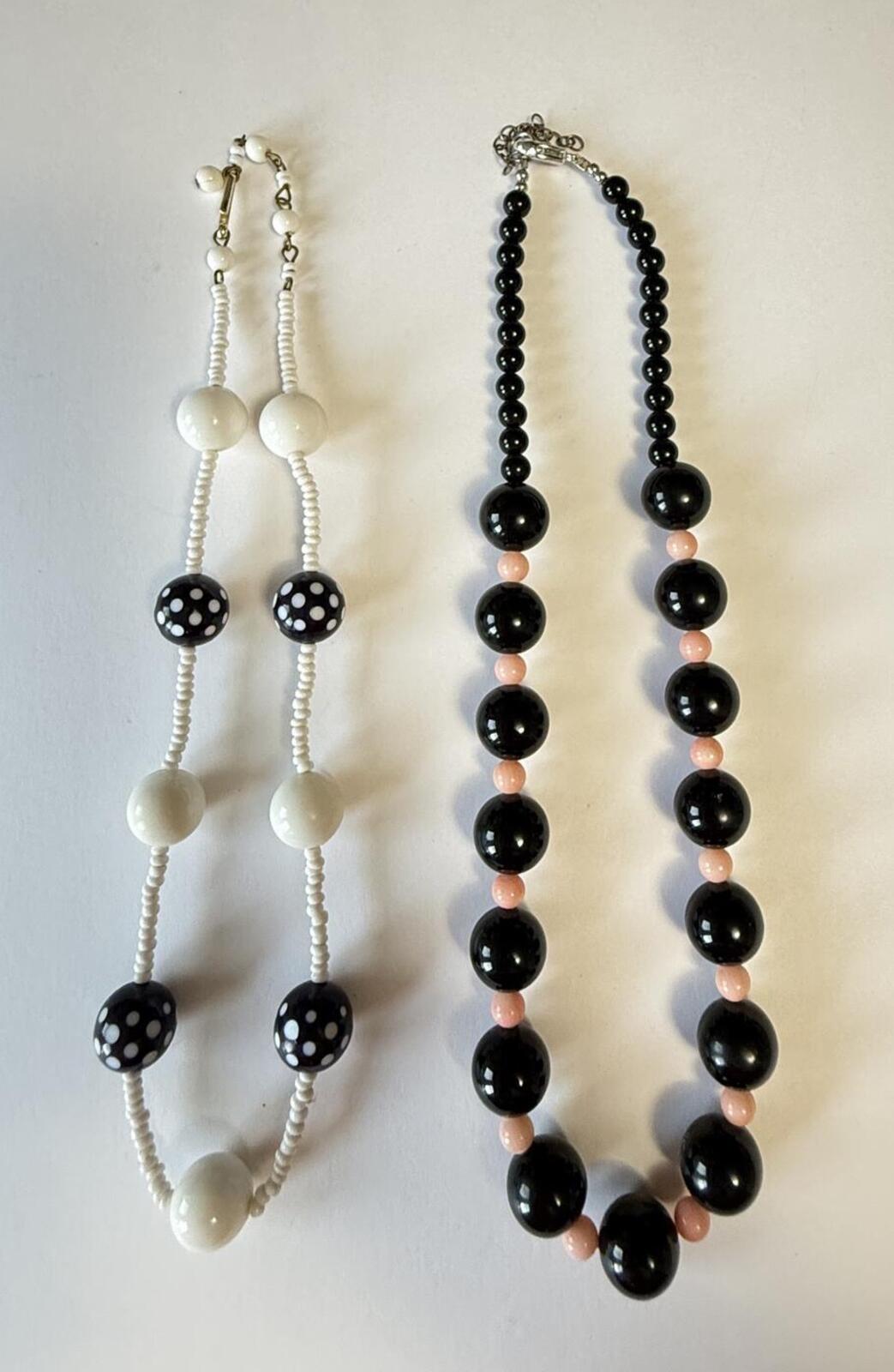 Vintage Beaded Necklace Lot Black Pink & Polka Dot Lucite Acrylic Necklaces