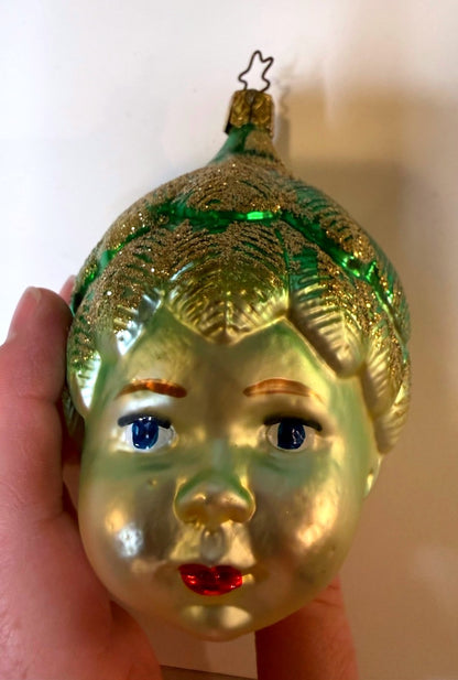 Vintage Inge Glas Lady Face Ornament Star Crown Germany Glass Glitter