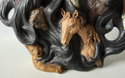 Vintage Southwestern Native American Spirit Animals Sculpture Wolf Buffalo Eagle