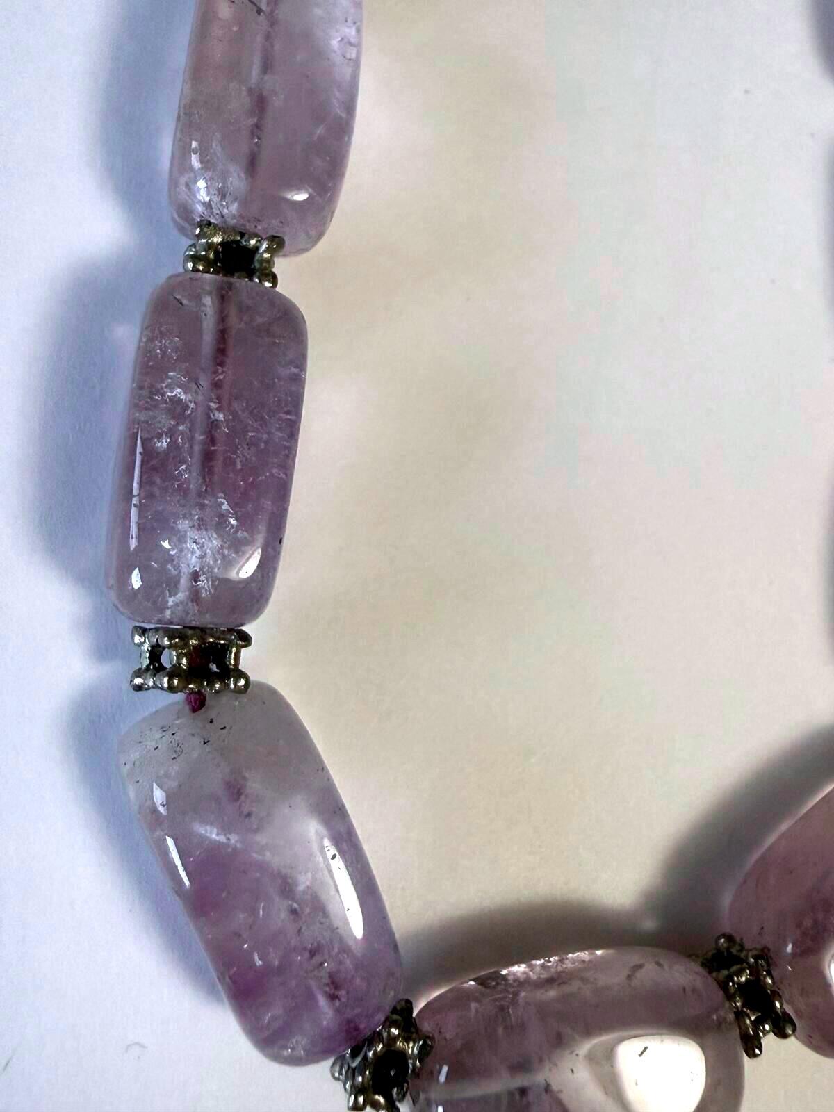 Vintage Lavender Amethyst Gemstone Bead Necklace Purple Stone Barrel Beads