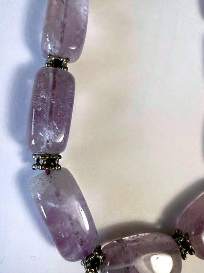 Vintage Lavender Amethyst Gemstone Bead Necklace Purple Stone Barrel Beads