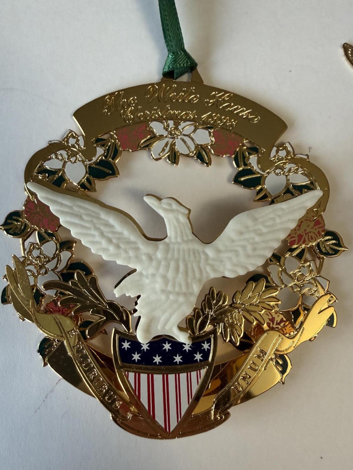 Vintage Patriotic Christmas Ornament Lot – White House & American Flag Baldwin