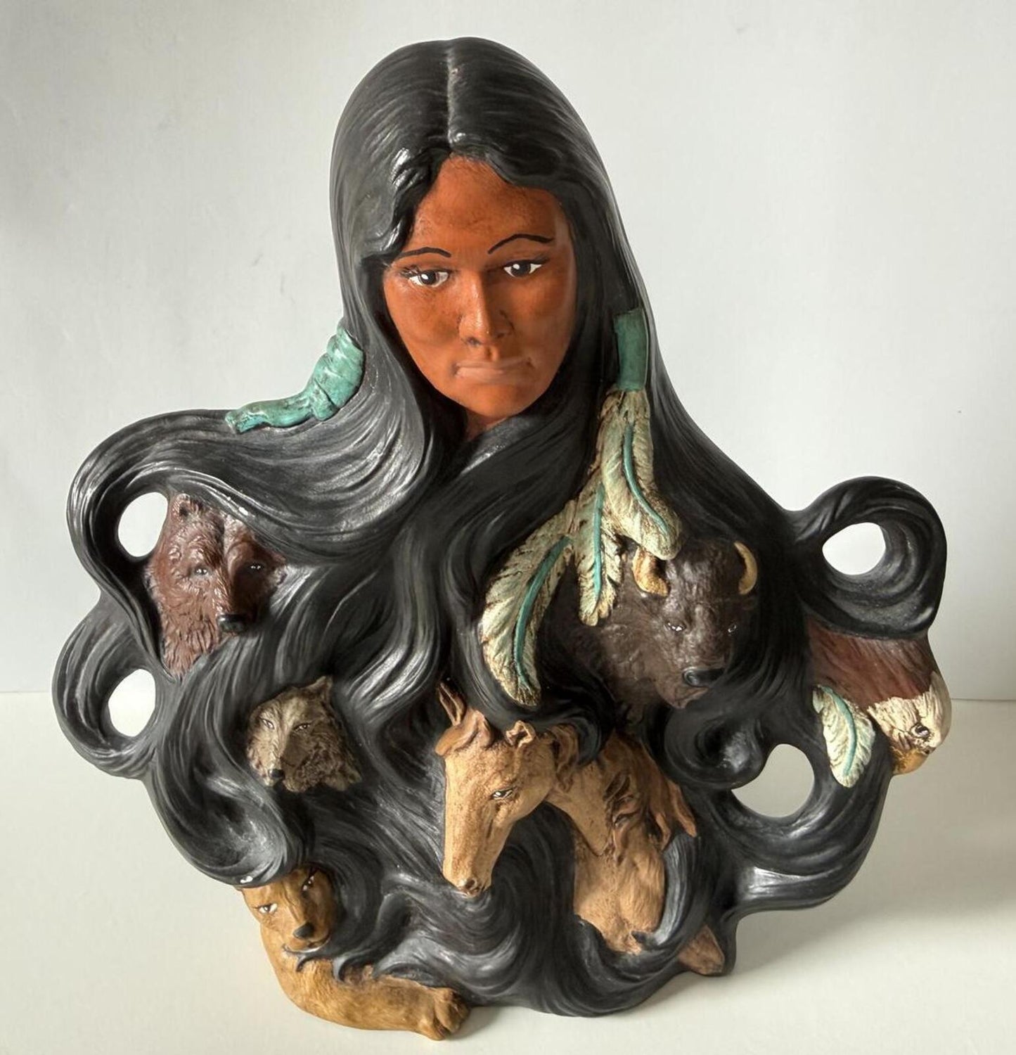 Vintage Southwestern Native American Spirit Animals Sculpture Wolf Buffalo Eagle