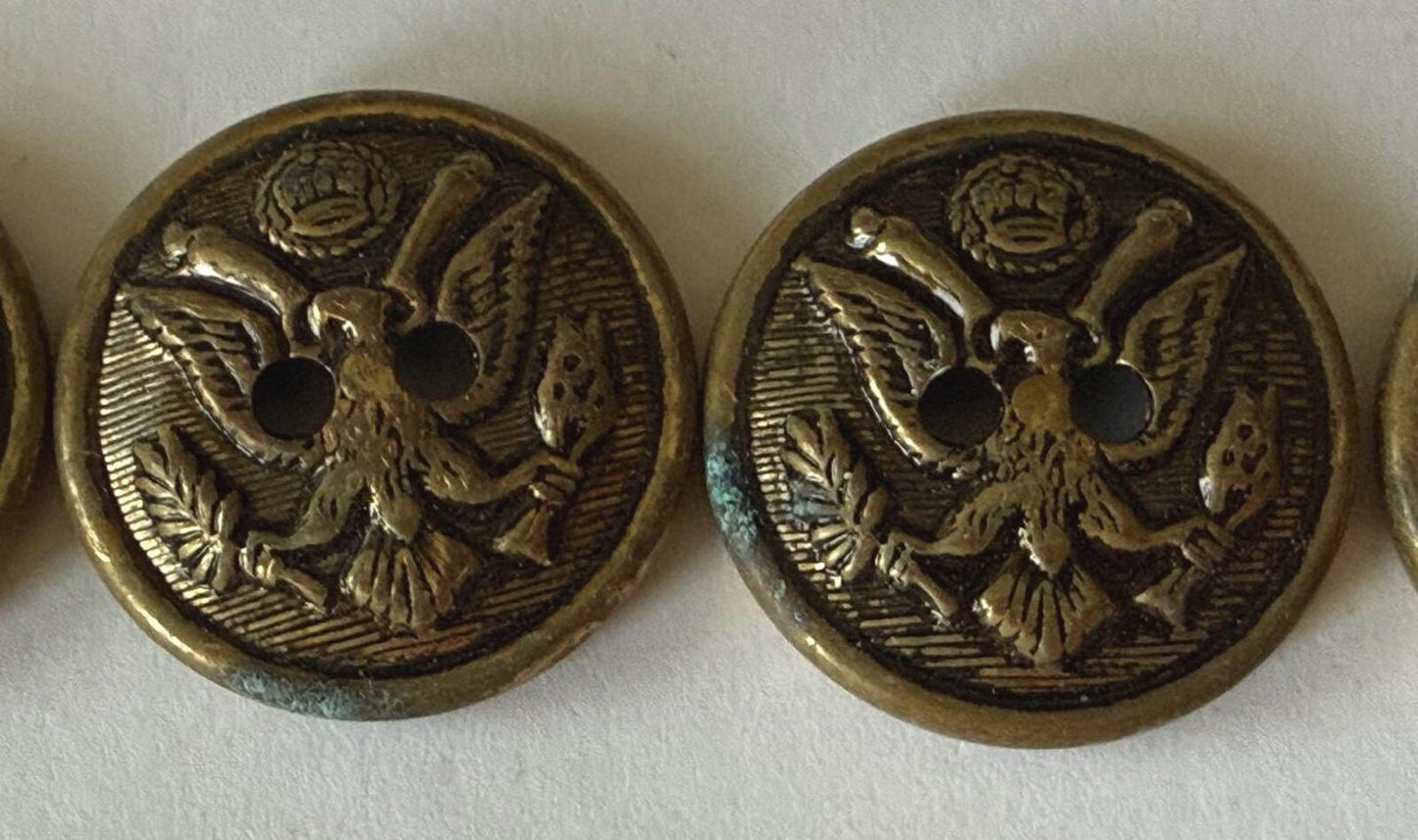 Lot of 7 Vintage Brass Tone Eagle Shield Sew Through Buttons Patriotic