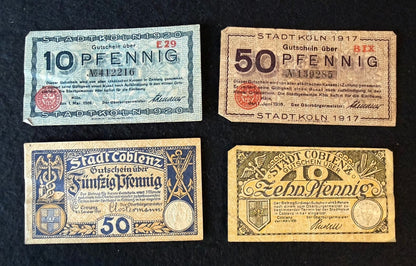 1917–1920 Köln & Coblenz Notgeld – Four-Note Lot — product photograph 1