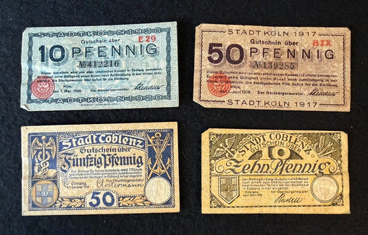 1917–1920 Köln & Coblenz Notgeld – Four-Note Lot — product photograph 1