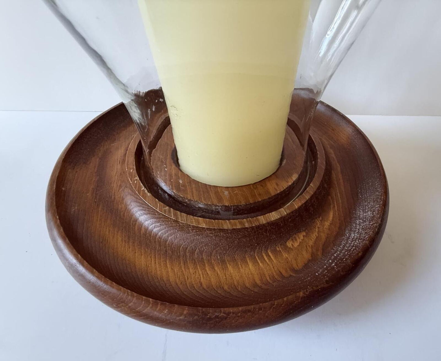 Vintage Hurricane Candle Holder Wood Base Glass Chimney Centerpiece