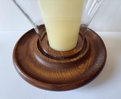 Vintage Hurricane Candle Holder Wood Base Glass Chimney Centerpiece