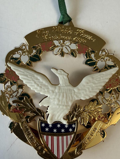 Vintage Patriotic Christmas Ornament Lot – White House & American Flag Baldwin