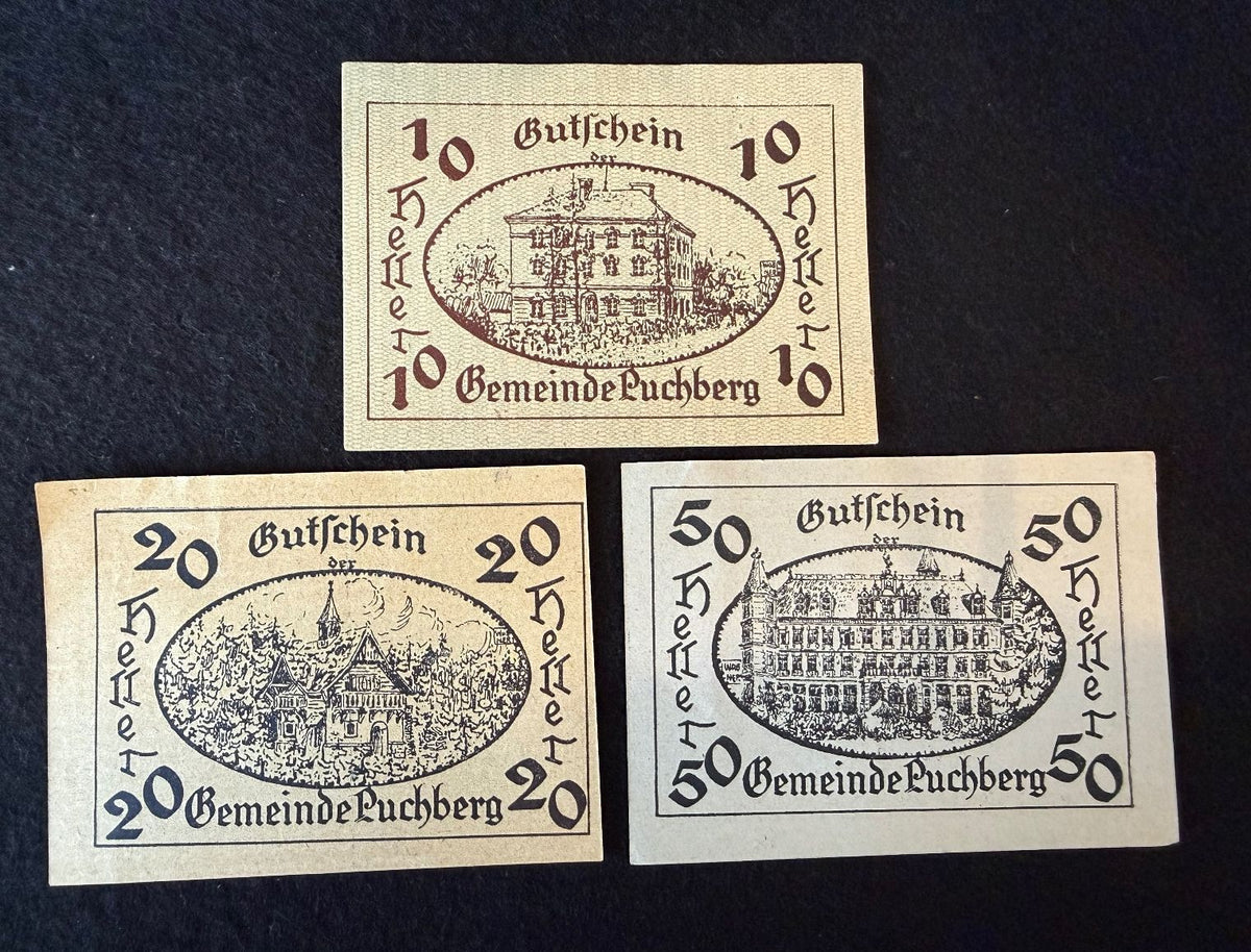 Austria Puchberg Notgeld – 10, 20 & 50 Heller Set c.1921 — product photograph 1