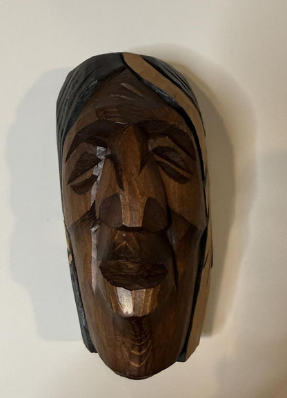1997 Hand Carved Red Cedar Wall Mask Canada BC Signed Wanikg Folk Art 5”